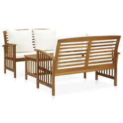 3 Pcs conjunto lounge de jardim c/ almofadões acácia maciça