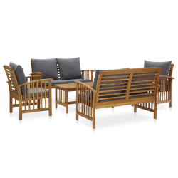 5 Pcs conjunto lounge de jardim c/ almofadões acácia maciça