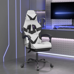 Cadeira gaming c/ apoio p/ pés couro artificial preto e branco