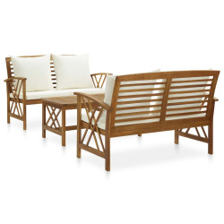 3 Pcs conjunto lounge de jardim c/ almofadões acácia maciça