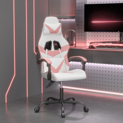 Cadeira gaming couro artificial branco e rosa