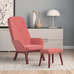 Cadeira de descanso com banco p/ pés veludo rosa