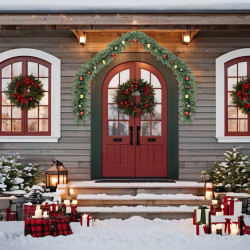 Grinalda de natal decorada com enfeites e luzes LED 5 m
