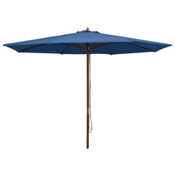 Guarda-sol de exterior c/ poste de madeira 350 cm azul
