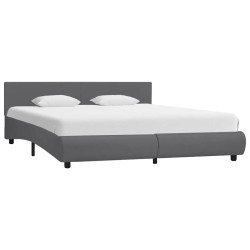 Estrutura de cama c/ LED 180x200 cm couro artificial cinzento