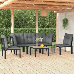 6 Pcs conjunto lounge de jardim vime PE preto e cinzento