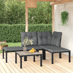 5 Pcs conjunto lounge de jardim vime PE preto/cinzento