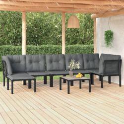 8 Pcs conjunto lounge de jardim vime PE preto e cinzento