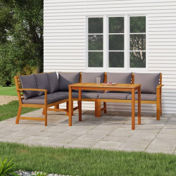 5 Pcs conjunto de jantar p/ jardim c/ almofadões acácia maciça