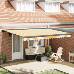 | Toldo retrátil | azul e branco com estrutura branca 4,5 × 3 m
