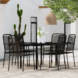 7 Pcs conjunto de jantar para jardim preto