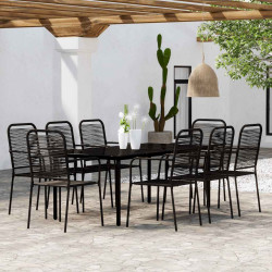 9 Pcs conjunto de jantar para jardim preto