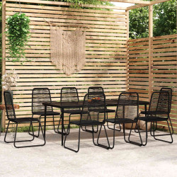 9 Pcs conjunto de jantar para jardim preto
