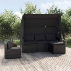 4 Pcs conjunto de sofás para jardim c/ almofadões vime PE preto