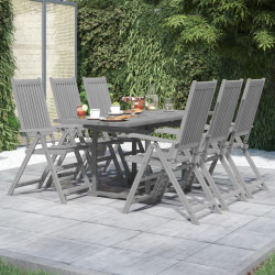 7 Pcs conjunto de jantar para jardim madeira de acácia maciça