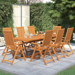 9 Pcs conjunto de jantar para jardim madeira de acácia maciça 160-240 cm