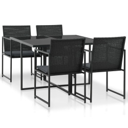 5 Pcs conjunto jantar exterior com almofadões vime PE preto