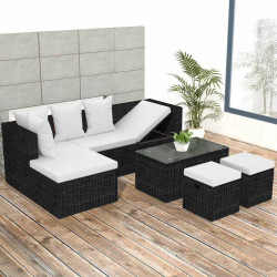 4 Pcs conjunto lounge de jardim c/ almofadões vime PE preto