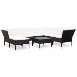 8 Pcs conjunto lounge de jardim c/ almofadões vime PE preto