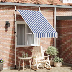 Toldo retrátil manual 150 cm riscas azuis e brancas