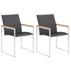 Cadeiras de jardim 2 pcs textilene e aço inoxidável cinzento