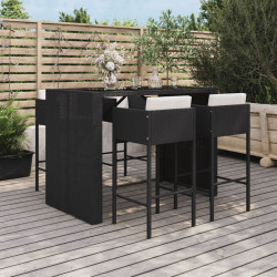 5 Pcs conjunto de bar p/ jardim c/ almofadões vime PE preto