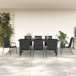 9 Pcs conjunto de jantar para jardim aço e textilene preto