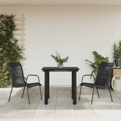 3 Pcs conjunto de jantar para jardim aço e textilene preto