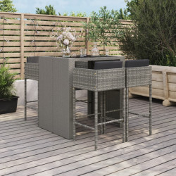 5 Pcs conjunto de bar p/ jardim c/ almofadões vime PE cinzento