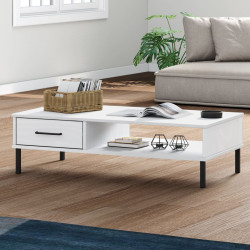 Mesa de centro c/ pernas de metal pinho maciço oslo branco