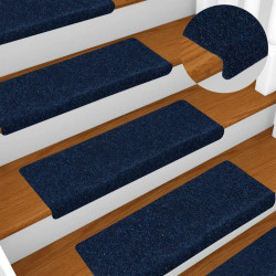 Tapetes de escada autoadesivos 15 peças 65x21x4 cm azul marinho com borda retangular