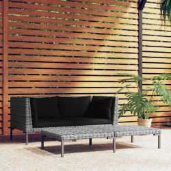 3 Pcs conj. lounge jardim vime PE semicircular cinzento-escuro