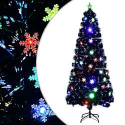 Árvore de natal com flocos de neve LED 210 cm fibra ótica preto