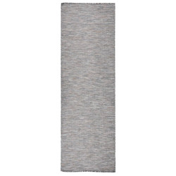Tapete de tecido plano para exterior 80x250 cm castanho e azul