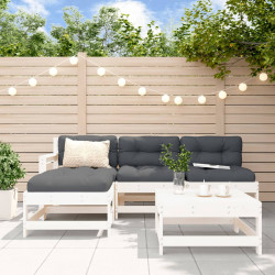 5Pcs conjunto lounge jardim c/ almofadões madeira maciça branco