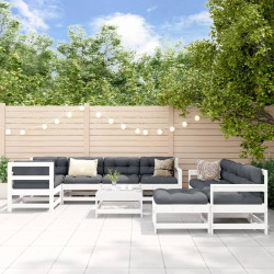 10Pcs conjunto lounge jardim c/almofadões madeira maciça branco