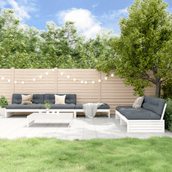 6Pcs conjunto lounge jardim c/ almofadões madeira maciça branco