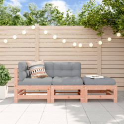3 Pcs conj. lounge jardim c/ almofadões madeira douglas maciça