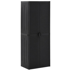 Armário de arrumação para jardim 65x45x172 cm vime PP preto