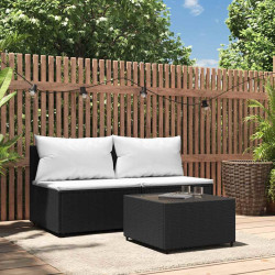 3 Pcs conjunto lounge de jardim c/ almofadões vime PE preto