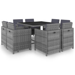 9 Pcs conjunto jantar exterior c/ almofadões vime PE antracite