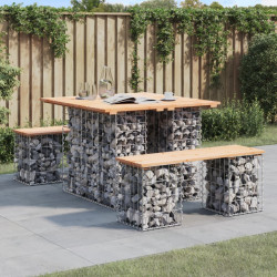 Mesa de jardim com design de gabião 100x102x72 cm em madeira maciça de pinho