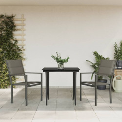 3 Pcs conjunto de jantar para jardim aço e textilene preto