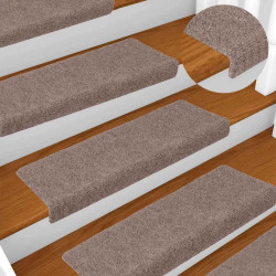 Tapetes de escada autoadesivos 10 peças 65x21x4 cm castanho claro com borda retangular
