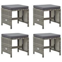 Bancos de jardim 4 pcs com almofadões vime PE cinzento