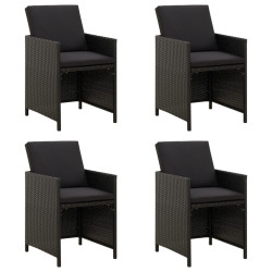 Cadeiras de jardim com almofadões 4 pcs vime PE preto