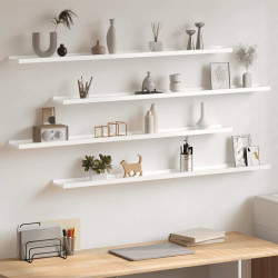 Prateleiras de parede 4 pcs 115x9x3 cm branco brilhante