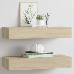 Prateleiras parede c/ gavetas 2 pcs MDF 60x23,5x10 cm carvalho