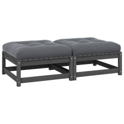 Apoio de pés jardim c/ almofadões 2 pcs pinho maciço cinzento