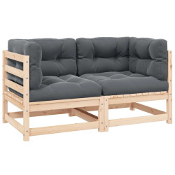 Sofás de canto para jardim 2 pcs c/ almofadões pinho maciço